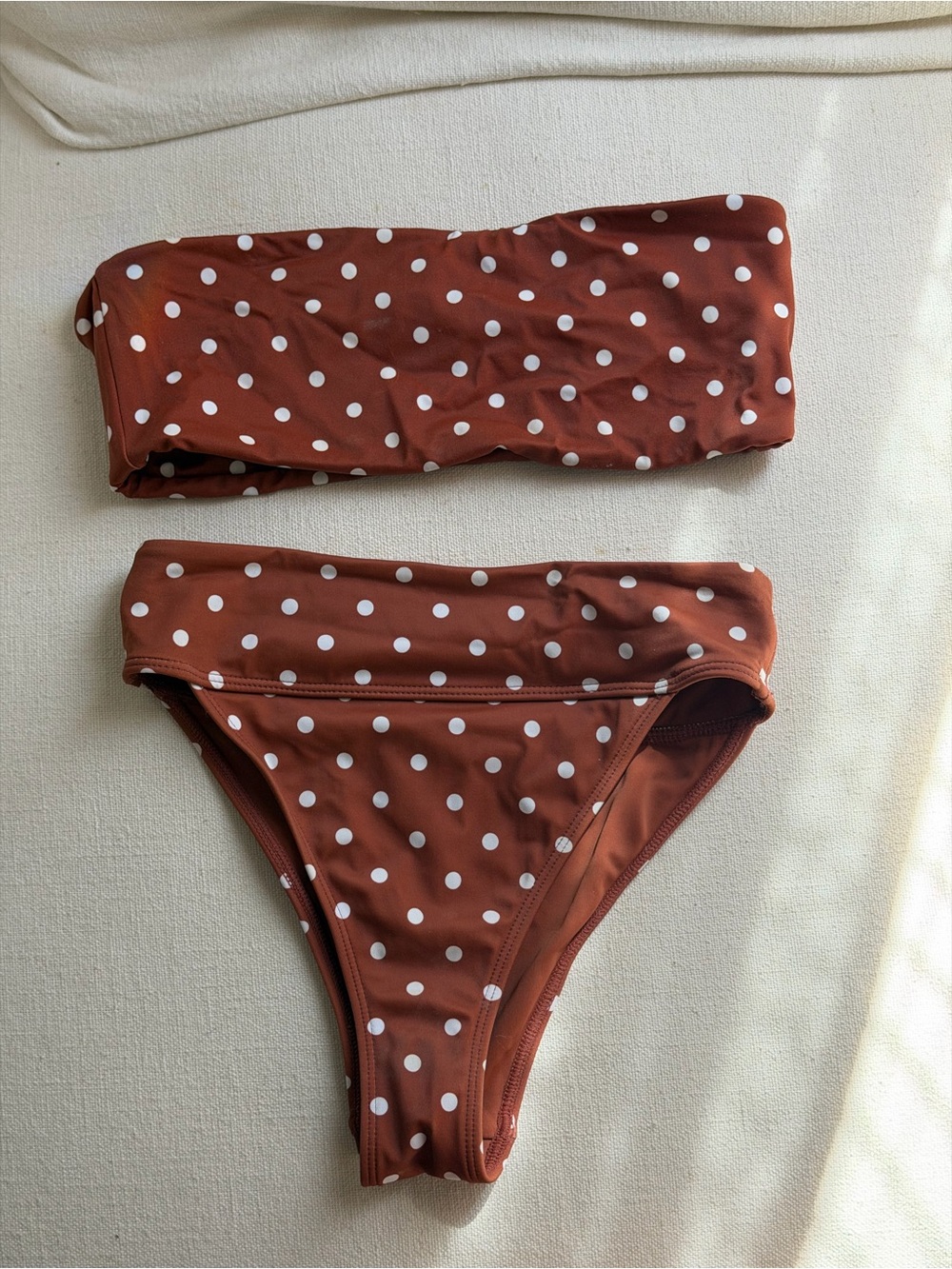 Polka Dot Bandeau Bikini Set in Rust